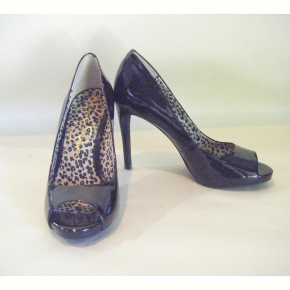 Jessica Simpson Black Patent Peeptoe Pumps Size 6 - Picture 1 of 6